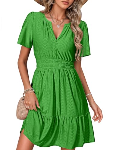 Image of Simplee Womens 2026 Summer Mini Dress Eyelet Short Sleeve Cocktail Short Dresses Cute A Line Sun Dress with Pockets