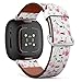 CJBROES Replacement Leather Watch Band, Compatible with Fitbit Versa 3 and Fitbit Sense of Wristband Bracelet Accessory - Rose-Design
