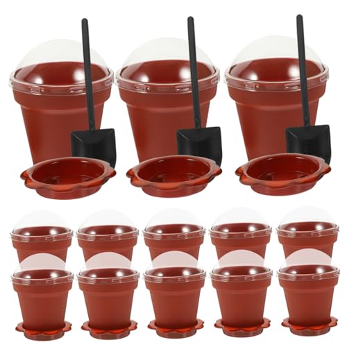 ERINGOGO 25セット 花盆型デザートカップ 蓋付き 小型アイスクリームカップ プリン ムース ヨーグルト用 おしゃれなパーティー用食品容器