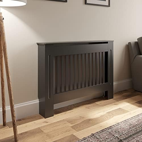 DuraTherm Radiator Cover Grey Modern Painted MDF Cabinet Slats Grill Wood Top Shelf Living Room Bedroom Hallway Cabinets Vertical X Small Anthracite