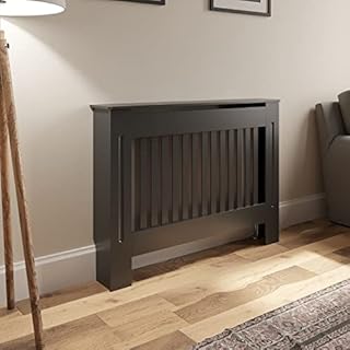 DuraTherm Radiator Cover Grey Modern Painted MDF Cabinet Slats Grill Wood Top Shelf Living Room Bedroom Hallway Cabinets Vertical X Small Anthracite