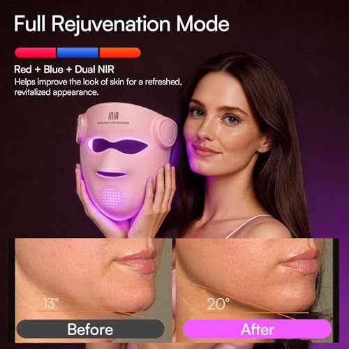 Image of INIA Glow 4D Wireless Red Light Therapy Mask for face - Dual NIR, 320 LEDs, 4 Modes, Under-Eye Cooling, Cordless & Rechargeable LED Face Mask for Home & Travel, Skincare Gifts for Women Mom Wife, Pink