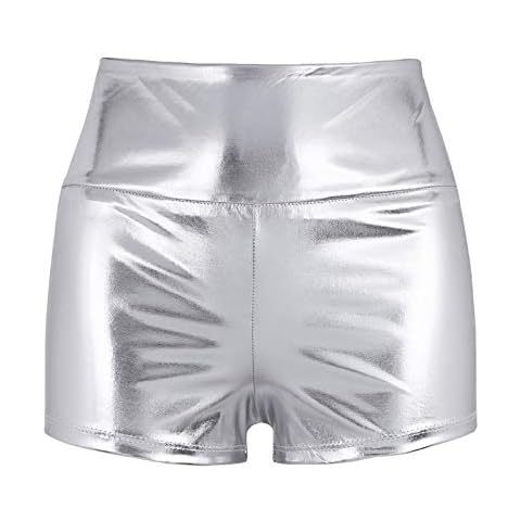 Freebily Pantalones Cortos Metálicos Brillantes de Talle Alto Cover