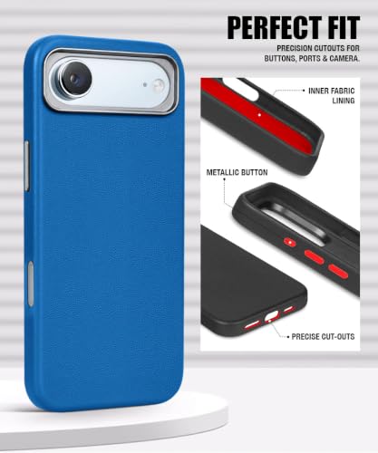 Image of WOW IMAGINE Back Cover for iPhone Air 17 2025 | Shockproof Tough Leather Texture Hard Mobile Case | Ultra Slim Non-Slip Grip | Inner Velvet Fabric | Metal Camera Ring - Blue