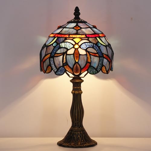 Image of SYETL Small Tiffany Lamp Stained Glass Desk Lamp Vintage Tiffany Bedside Table Lamp for Home Living Room Bedroom Nightstand 8X15 Inch (Blue Purple Cloudy Liaison Style)