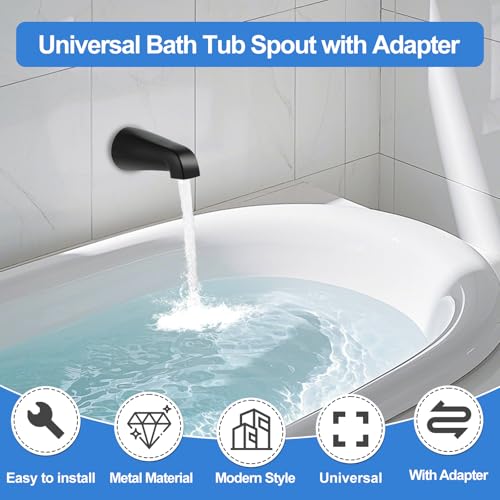 Universal Bath Tub Spout with Adapter, Bathtub Faucet Spout Without Diverter, 5\" Length Bathtub Spout for 1/2\'\', 3/4\'\' IPS Inside Thread Connection and Tub/Shower Faucet (Matte Black)