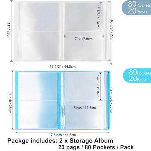 Image of 2 Pack Large Sticker Photo Storage Album, Stamp & Cutting Dies Storage Book Organizer Folder for Cards Storage DIY Scrapbooking Card Making Supplies 20 Pages 80 Pockets / Pack ( Clear + Blue)