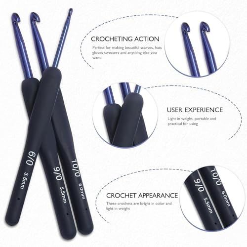 Image of Crochet Hook Set Ergonomic Soft Grip, Aluminum Crochet Needles Kit with Yarn, Stitch Markers, Needles & Case - Comfort Hooks for Beginners, Professionals & Arthritic Hands (black hook pouch kit)