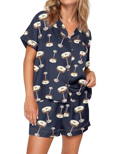 Image of SHESHOW Satin Pajamas for Women Set Preppy Animals Pjs Short Sleeve Shorts 2 Piece Loungewear Sets XS-XXL