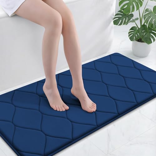 Image of Smiry Memory Foam Bath Mat 47x24, Ultra Soft Absorbent Bathroom Rugs | Navy Blue, Plush Quick Dry and Machine Washable Cushion Bath Mats for Bathroom, Shower, Tub & Home Decor