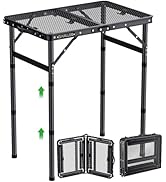 GARLLEN Folding Grill Table, 3 Adjustable Height Portable
