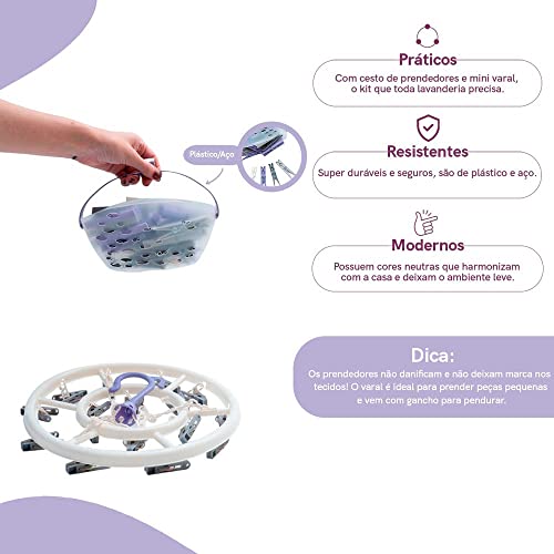 Kit lavanderia com cesto prendedores e mini varal - Simplo