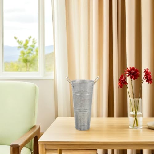 Seaux à fleurs galvanisés en fer avec poignées, lot de 6 vases style rustique de ferme