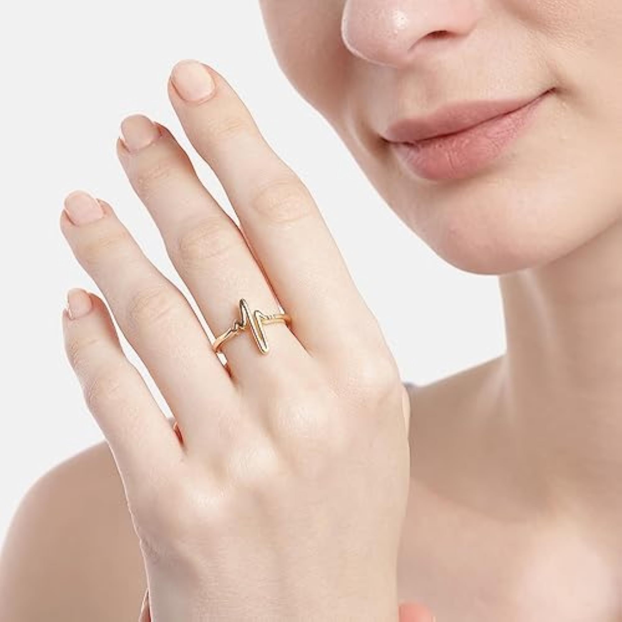 Women's 925 Sterling Silver Heartbeat Adjustable Ring