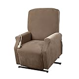 SureFit Home Decor Pique Box Cushion Medium Size Lift Recliner Chair One Piece Slipcover, Stretch Form Fit, Polyester/Spandex, Machine Washable, Taupe Color