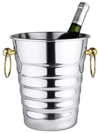 LNDDP Drinks Cooler Ice Bucket, Double Ring Stainless Steel Thread Ice Bucket 13.5 * 22.5 * 20cm, Gold Ring for Parties/for Wine, Cocktail and Garden Drinks Cooler