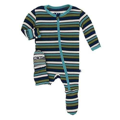 KicKee Pants Print Footie with Zipper (18-24 Months, Botany Grasshopper Stripe)