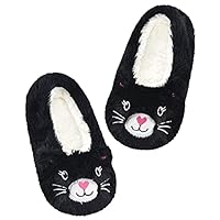 Panda Bros Kid's Animal Slipper Socks, Cartoon Cozy Fleece Indoor Slipper, Fluzzy Warm bedroom Shoes - Black - Large