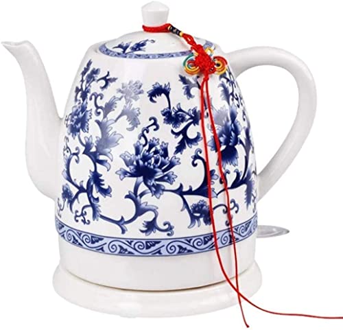 Tetera eléctrica cerámica azul y blanca 1.5L sin cable miniatura 3