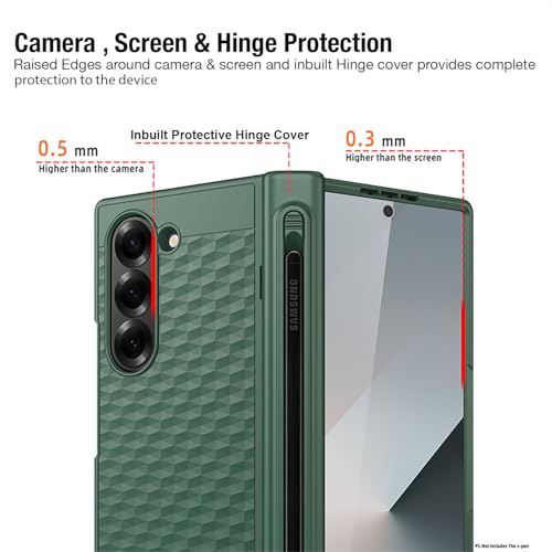 Image of Kapa Geometric S Pen Holder Hinge Protection Back Cover for Samsung Galaxy Z Fold6 / Fold 6 | Slim Shock Proof Case with Inbuilt Glass & S Pen Slot (Green)