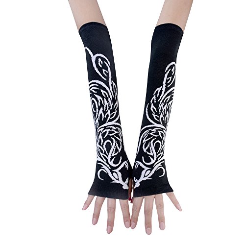 Jisen Women Punk Winter Arm Warmer Knitted Stretchy Soft Fingerless Gloves Phoenix #TOP3