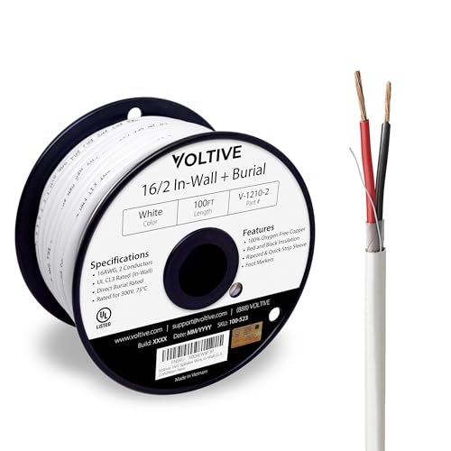 Voltive 16/2 Speaker Wire, in-Wall CL3 & Direct Burial, White,