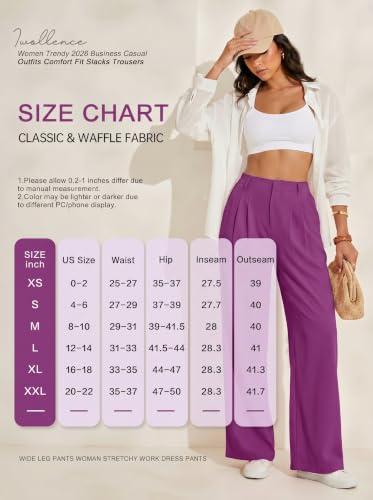 IWOLLENCE Women Wide Leg Pants Waffle Stretchy Work Dress Pants Business Casual Outfits Slacks Trousers — view 6