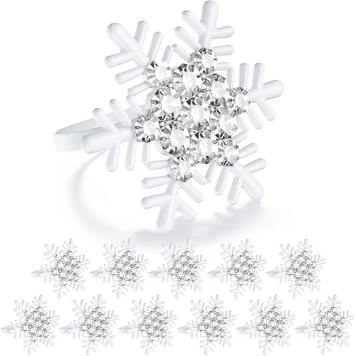 ZeeDix 6 Stück Serviettenringe Weihnachten Weiß Schneeflocke – Ansicht 1