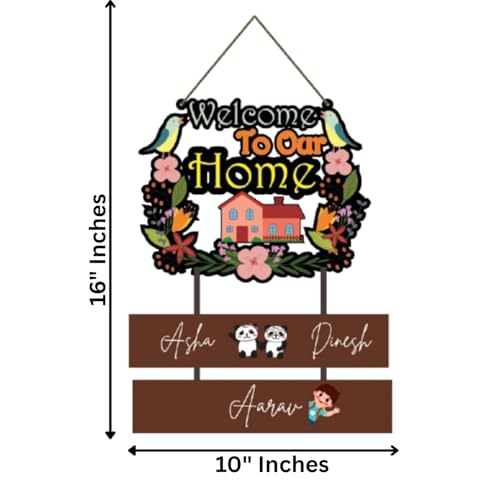 Image of Webelkart Premium Wooden Welcome To Our Home Customised Wall Hanging Name Plate For Home Entrance outdoor, Wooden Hanging House Name Plate - (16 x 10 inches)