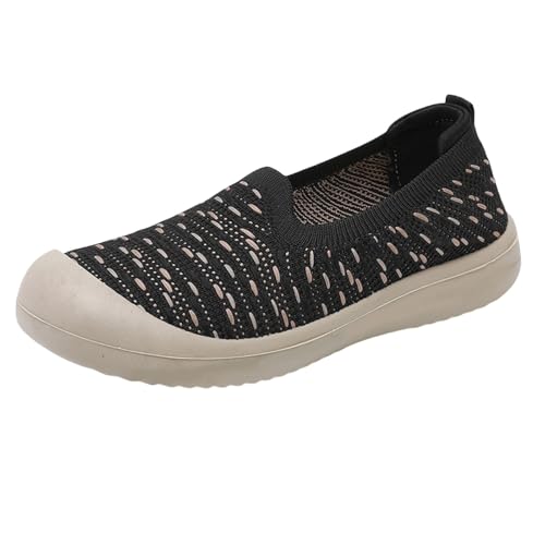 Women's Knit Slip-On Sneakers Ladies Low-top Casual Walking Shoes Cute Flying Woven Loafer Lightweight Breathable Mesh Fashion Sneakers