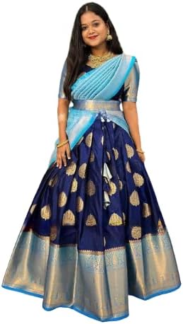 NAVKARMIT Women's Pure Pattu Silk Zari Weaving Lehenga Choli, Unstitched Lehenga Choli, Half Saree.