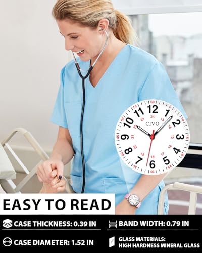 Image of CIVO Nurse Watches for Women Men: Analog Waterproof Watch with Second Hand Easy-Read Dial - Gifts for Nurses Doctors Medical Student