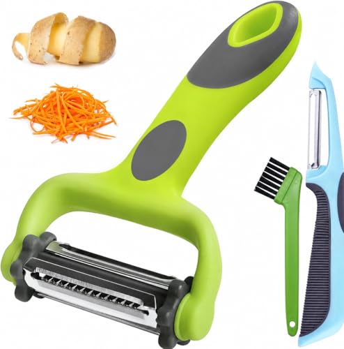 BAERFIT Potato Apple Vegetable Peeler for Kitchen, Julienne Peeler for Salad Fruit Veggie Potatoes Carrot Cucumber, 3 in 1 Blade Spin Design Salad Cutter Peeler for Vegetables and Fruits
