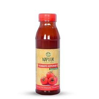 NAPUOR Organics Tomato Ketchup | Zero Budget Natural Farming Grown Tomatoes Herbs Spices Jaggery | No Preservatives | No Chemicals | Low Sugar | Sauce | Low Calories | No Processed Sugar | No MSG | Total Weight 380gm