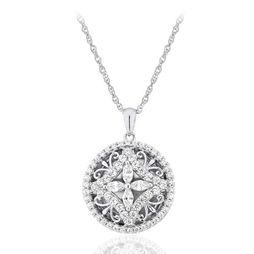 Lexi And Rose .925 Sterling Silver Cubic Zirconia Round Open Filigree Locket Pendant Necklace With 18" Rope Chain #TOP13