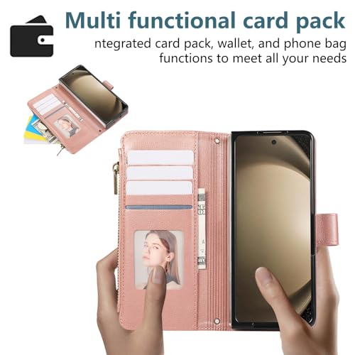Coque Samsung Z Fold 6 en cuir or de qualité supérieure avec porte-cartes - 2