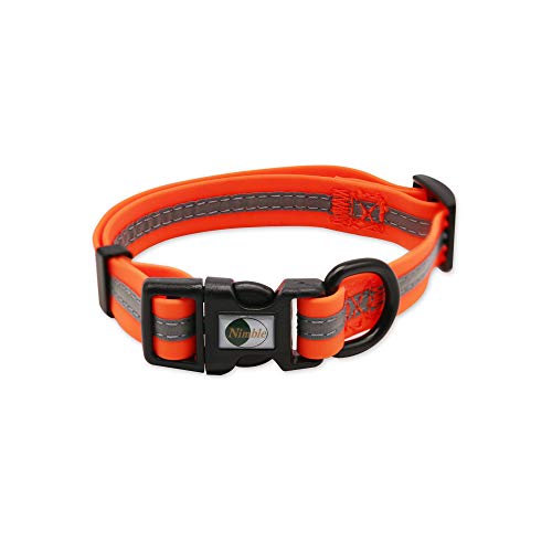 Image of Nimble Reflective Waterproof Dog Collar Adjustable Odor Resistant Easy Clean Pet Collar for Small Medium Large Dogs Night Walking Outdoor Rainy Use (Small (9.45 inch-14.17 inchinches), Orange)