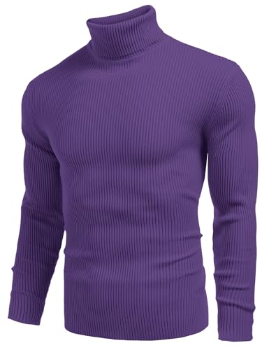 Image of COOFANDY Mens Ribbed Slim Fit Knitted Pullover Casual Turtleneck Sweater