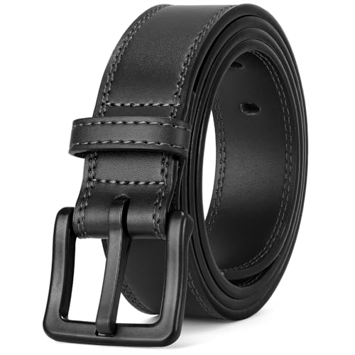 XZQTIVE Men’s Metal Free Belt Hypoallergenic Leather Belts For Jeans Dress Nickle Free TSA Belt With Black Buckle