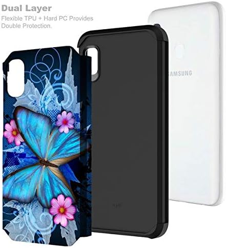 Galaxy Wireless Galaxy A10e Case with Tempered Glass Screen Protector for Girls Women, Dual Layer Heavy Duty Protective Phone Cover Cases for Galaxy A10e - Blue Butterfly