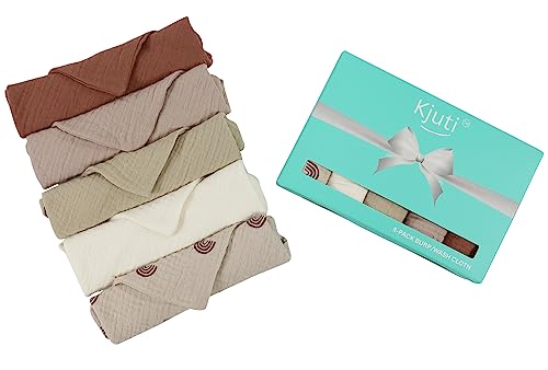 Baby Muslin 100% Cotton Burp Washcloth - 4 Layer Hypoallergenic Saliva Soothe Face Washcloths - Burp Cloths 10x10 inch -Newborn Essentials -Burp Cloths for Baby Boy and Girl (EarthyBlend)4