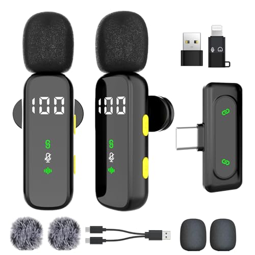 Kabelloses Krawattenmikrofon mit LED-Display, Mini-Krawattenmikrofon, kabelloses Mikrofon für iPhone, Android, iPad, Videoaufnahme, Streaming, Interviews, Vlogs, Tiktok, Youtube