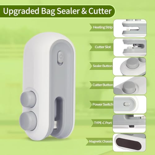 Image of UCRAVO Mini Sealer USB C Rechargeable Sealer 2 In 1 Sealer Heat Seal With Cutter And Magnet Mini Resealer Machine For Plastic Snack Kitchen supplies