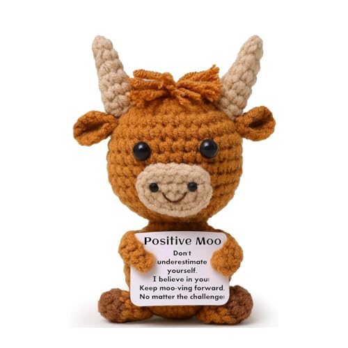 Image of Handmade Crochet Cow Doll with Motivational Card Soft Plush | Adorable Design | Emotional Support | Desk Decor | Gift Idea
