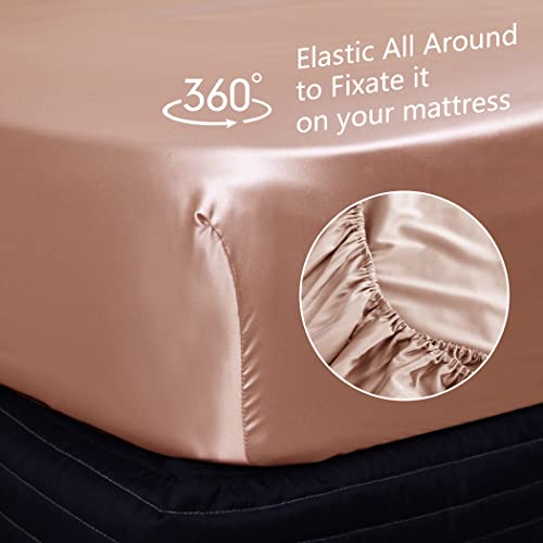 Zaber Silky Satin Fitted Sheet Only,16Inches Soft Deep Pocket Bottom Bed Sheet，Queen Size Satin Mattress Cover-Wrinkle Free, Non- Fading, Breathable (Pink, Fitted Sheet(60''×80''+16'')) #TOP5