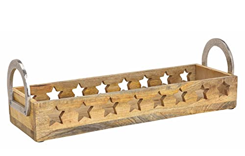 Spetebo Mango Holz Kerzen Tablett mit Metall Griffen - 44 cm - Advent...