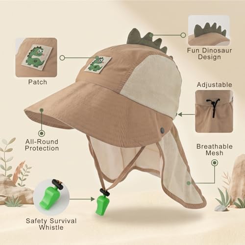 Image of SNOWIE SOFT Wide Brim Sun Hat for Kids Girls with Neck Flap Shawl, UPF 50+ Adjustable Chin Strap Sun Protection Hat for Girls 2-10 Years Old, Summer Breathable Sun Visor Hat Windproof Beach Hat