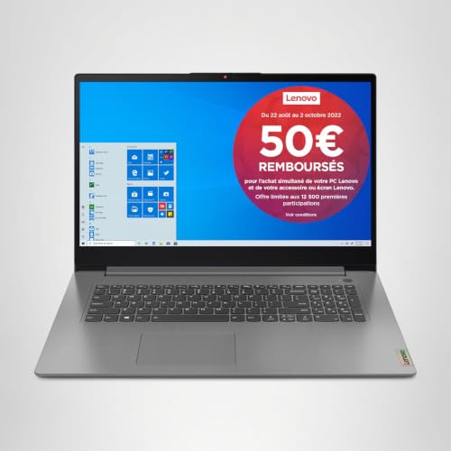 Lenovo IdeaPad 3 Ordinateur Portable 17.3 Pouces FHD (Intel Core i5, RAM 8 Go, SSD 512 Go, Graphique AMD Radeon, Windows 10 Home, Clavier français AZERTY) - Gris