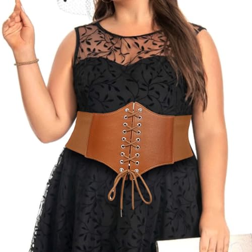 Renaissance Corset Belts Big Size Brown Cinch Elastic Waist Belt for Women2