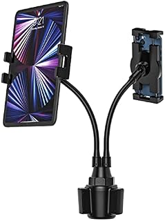 Oilcan Tablet Car Cup Holder Mount, Double Arm Tablet Car Cup Stand Cradle with Strong Long Arm Gooseneck for iPad Mini Air Pro, iPhone, Samsung Galaxy Tab, Lenovo, Huawei (4-12.9 inch)